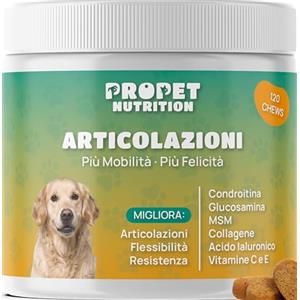 PROPET NUTRITION Integratore Articolazioni Cane. 120 Snack 100% Naturali di Joint Care. Glucosamina, Condroitina, Collagene Articolazioni, Acido Ialuronico. Alta Concentrazione. Antifiammatorio. Supporta la Mobilità
