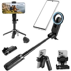 LIDOUYA Mini Bastone Selfie Magnetico, Selfie Stick 4 in 1 con Telecomando Bluetooth e Slitta a freddo, Stabilizzatore per iphone, Android, Vlog, Videochiamate e Streaming e Live