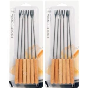 Home Forchette da Fonduta, Confezione da 12 Pezzi, Acciaio Inossidabile, Legno