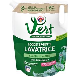 CHANTECLAIR VERT Vert - Ecodetergente Lavatrice - Fragranza Eucalipto e Aloe, 100% Origine Naturale, Funzione Extra Smacchiante, Efficace a Freddo e nei Lavaggi Brevi, Ipoallergenico - Flacone da 1200 ml, 30 Lavaggi
