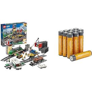 LEGO City Treno Merci RC, 32 binari/segnali, 6+ anni, 60198, & Batterie AAA Alcaline Amazon Basics 12 pz, 10 anni