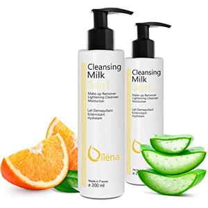 Oïléna Latte Micellare, Detergente Viso, con Vitamina E e Aloe Vera, 3 in 1, Struccante, Anti-Macchie, Pori, Latte Idratante, Contorno occhi, Trucco Waterproof, Imperfezioni, 2 X 200 ml