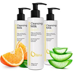 Oïléna Latte micellare detergente viso con Vitamina E e Aloe Vera 3 in 1 Struccante anti-macchie Detergente pori Latte idratante Contorno occhi Trucco waterproof 3 X 200 ml
