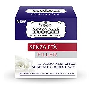Acqua alle Rose, Crema Viso con Acido Ialuronico Vegetale Filler, Crema Senza Età Antirughe con Acido Ialuronico Vegetale - Riempie e Riduce le Rughe di Viso e Occhi - 50 ml