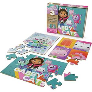 Spin Master Games Gabby's Dollhouse, 3 Houten puzzels, 24-delige legpuzzel Met Houten opbergdoos, kinderpuzzels, voor kleuters vanaf 3 jr