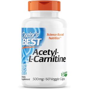 Doctor's Best, Acetyl-L-Carnitine with BIOSINT, 500mg, 60 Capsule vegan, Testato in Laboratorio, Senza Glutine, Senza Doia, Vegetariano