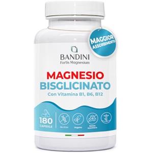 Bandini® Magnesio Bisglicinato 180 Capsule (2 mesi), 350 mg di Glicinato, Chelato per dose arricchito di Vitamina B1, B6, B12 Anti stress e fatica, Integratore per Sistema Nervoso, 100% Vegan