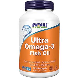 Now Foods, Ultra Omega-3, 500 EPA / 250 DHA, 180 Softgels, Testato in Laboratorio, Olio di Pesce, Senza Glutine, Non OGM