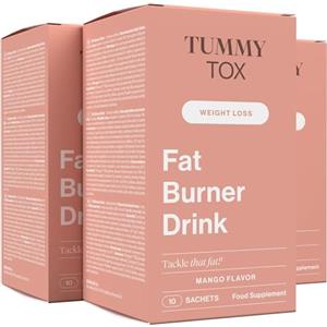 Tummy Tox Fat Burner Drink - L-Carnitina, Guaranà ed Estratto di foglie di Mate verde - Bevanda al gusto di Mango - 30 bustine per 30 giorni, Tummy Tox