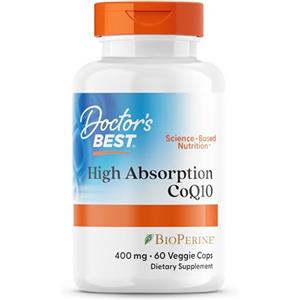 Doctor's Best, High Absorption CoQ10 con Bioperine (Coenzima Q10), 400mg, 60 Capsule vegane, Testato in Laboratorio, Senza Glutine, Senza Soia, Vegetariano