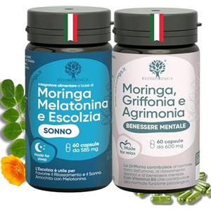 RedMoringa 300mg 5HTP Griffonia 1mg Melatonina | Valeriana Vit B6 Moringa Bio | SET Relax Giorno e Notte | Migliori il Riposo la Notte Riduci lo Stress Diurno | 120 Capsule Vegetali Prodotto Italiano RedMoringa®