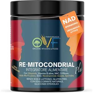 PARAFARMACIA, ORGANIC VITAMINS & FOOD OVF Remitocondrial 420 g, Contiene 28 Principi Attivi in Sinergia per Energia mitocondriale, Contrasta Stress Ossidativo, vitamine del gruppo B, Ubiquinolo, Acido R Alfa Lipoico, Spermidina e NAC