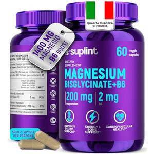 SUPLINT Magnesio Bisglicinato 200 mg con Vitamina B6 - Integratore di Magnesio ad Alta Assorbibilità per Sonno, Metabolismo, Sistema Immunitario e Nervoso - Compresse Giornaliere Uomo e Donna