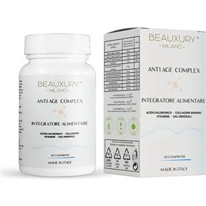 Beauxury Milano Collagene Marino con Acido Ialuronico, Biotina, Acido Folico azione Antiage, Elasticità e Idratazione - 60 Compresse Made in Italy Filiera Controllata | Beauxury Milano skin care