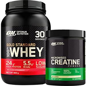 Optimum Nutrition Gold Standard 100% Whey Proteine in Polvere e Aminoacidi Fragola 900g 30 Porzioni + Micronised Creatine Monohydrate Performance Non Aromatizzata 317g 93 Porzioni
