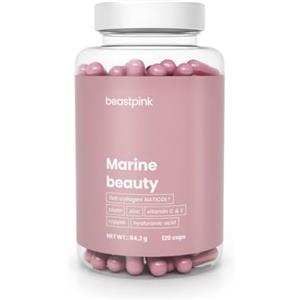 BeastPink Marine Beauty - Integratore per Donne - Collagene e Acido Ialuronico NATICOL® con Vitamine e Minerali - per Pelle, Capelli, Unghie e Benessere Generale, 120 cps