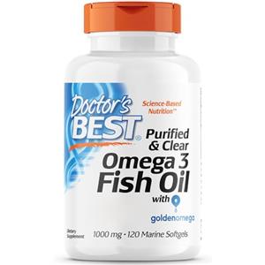 Doctor's Best, Purified & Clear Omega-3 Fish Oil (Olio di Pesce), 1.000mg, 120 Capsule, Testato in Laboratorio, Senza Glutine, Senza Soia