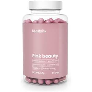 BeastPink GymBeam Pink Beauty - Integratore per capelli, pelle e unghie con acido ialuronico, biotina, vitamine A B E, zinco, rame ed estratti vegetali - Antiossidante e anti-age per donne - 90 capsule