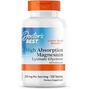Doctor's Best, HIgh Absorption Magnesium, 100% Chelato con TRAACS, con Glicina e Lisina, 120 Compresse vegane, Testato in Laboratorio, Senza Soia, Senza Glutine, Non OGM