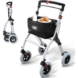VOCIC Z32 Deambulatore stretto per appartamenti pieghevole e leggero, stabile con rotaia, pneumatici antiscivolo silenziosi, per anziani pieghevoli, con vassoio, colore: bianco