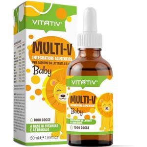 VITATIV® MULTI-V Baby | Integratore Multivitaminico per Bambini in Gocce 50ml con Astragalo Vitamina C Vitamina A Vitamina B12 Vitamina D Tiamina