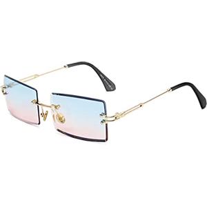 SHEEN KELLY Occhiali da sole quadrati Ultra-Small Frame per donna Uomo Rectangle Retro occhiali da sole senza montatura con lenti trasparenti