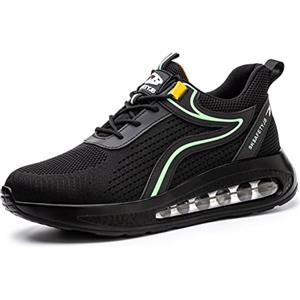 TOLHE Scarpe Antinfortunistiche Uomo Donna Scarpe da Cucina Scarpe da Trekking Scarpe da Lavoro Safety Shoes Sneakers con Punta in Acciaio Leggere Antiscivolo Leggere Comode Nero Verde 45EU