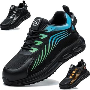 OBQcare Scarpe Antinfortunistiche Unisex-Adulto Protettive Scarpe Sportive con Punta in Acciaio Uomo Donna Comodo Antiforatura Scarpe da Cucina Antiscivolo 46EU Blu Verde