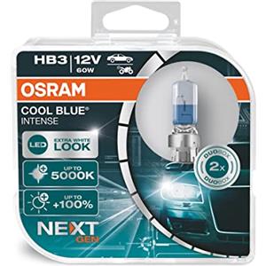 OSRAM COOL BLUE INTENSE HB3, +100% luminosa, fino a 5000K, lampada alogena, look LED, duo box (2 lampade)