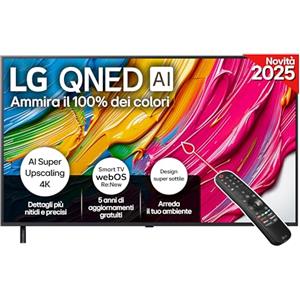 LG QNED AI QNED80 TV 55 pollici, Smart TV 4K, Processore α7 Gen8, Dynamic QNED Color, Design Super Slim, webOS con AI e telecomando puntatore AI, Gaming con VRR 4K@60Hz, 55QNED80A6A 2025