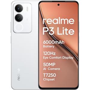 realme P3 lite, Smartphone,Bianco, 8+256 GB, display Eye Comfort da 120 Hz, batteria da 6000 mAh, chipset T7250, fotocamera AI da 50 MP, ricarica da 15 W (senza adattatore)