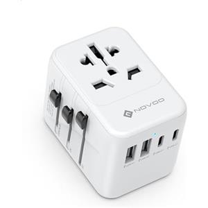 NOVOO Adattatore Universale da Viaggio, Adattatore di Presa Universale PD 21W con 2 Porte USB e 2 Tipo C per EU, USA, UK, NZ, Australia, Cina, Giappone,Spine da Viaggio