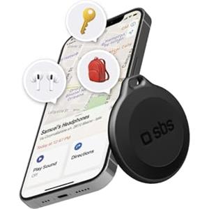 SBS Track My Circle - Localizzatore Chiavi e Oggetti Compatibile con Apple Dov'È, Suono Allarme 100 dB, Pronto all'Uso con Batteria CR2032 Inclusa, Impermeabile IP65, con Foro Portachiavi, Nero