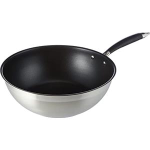 Amazon Basics Padella da wok in acciaio INOX, 28 cm, Nero