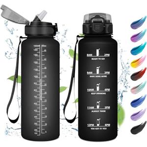 KollyKolla Borraccia 1,5L, a Prova di Perdite, Borraccia Sportiva con Indicatore del Tempo Motivazionale, Borraccia Sportiva con Cannuccia, Facile Pulizia, Borraccia Palestra per Ufficio, Yoga, Ciclismo, Gym