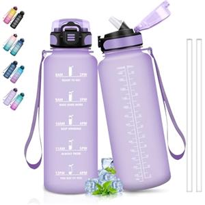 Grsta Borraccia 1,5 Litri, Borraccia Palestra Senza Perdite, Borraccie con Cannuccia, Facile da Pulire, Borracce Trekking con Slogan Motivazionale, Borracce per Palestra, Yoga, Ciclismo, Campeggio, Viola