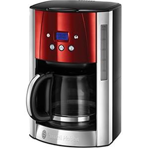 Russell Hobbs Luna Solar Macchina del Caffè Americano, 1000 W, 12 Tazze, Acciaio Inossidabile, Rosso