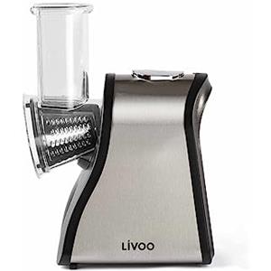 Livoo - Grattugia elettrica multifunzione DOP192-200W, acciaio inossidabile, 4 coni inclusi, facile da usare, scivolo 4,5 cm