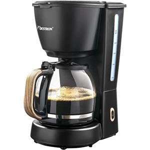 Bestron Macchina da Caffè a Filtro 1,5 L per 10 Tazze, con Caraffa in Vetro, Filtro Permanente e Piastra Riscaldante, 1000 W, Design Black & Wood, Nero/Legno, ACM900BW