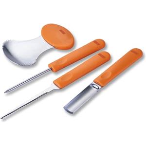 Zenker Set 4 Strumenti Professionali per Intagliare Zucca Halloween, con Coltello Seghettato, Punteruolo, Sgorbia e Cucchiaio Scavino, Acciaio Inox, Utensili da cucina Ideali per Bambini e Adulti