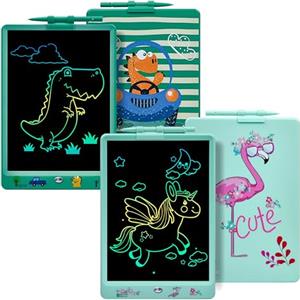 DYNASONIC (Confezione 2 tavole DYNA-PM Fenicottero + Dinosauro) Tavoletta di scrittura LCD a colori da 10 pollici per bambini. Lavagna magnetica per disegnare. Giocattolo educativo. Regalo per bambini