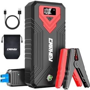 CARHEV Avviatore Batteria Auto, 4000A Avviatore di Emergenza per Auto(fino a 8.0L Benzina o 8.0L Diesel), Booster Avviamento Autos con Torcia a LED, Jump Starter Batteria con USB QC 3.0