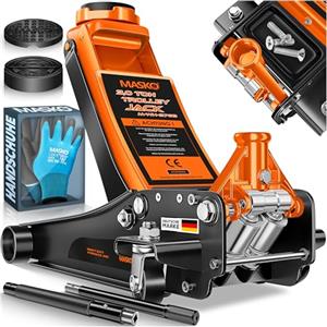 MASKO® Cric idraulico 3T altezza di sollevamento piatto 70-470 mm profondità doppio pistone + 2 cuscinetti in gomma + guanti auto cric idraulico a 360°