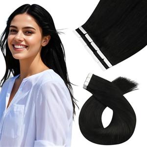 Moresoo 35 cm Extension Capelli Veri Biadesivo Nero Naturale Invisibili Remy Lisci Extension Biadesive Nero 10 Pezzi 20g #1B