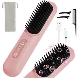 LOPHE Piastra per Capelli, Senza Fili Piastra Lisciante Riscaldamento Rapido, Piastra Capelli Spazzola con Display LED, 3 Temperature 160°C-200°C per Capelli Lisci, Ricci e Mossi(Rosa, B)