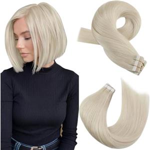 Moresoo Extension Capelli Veri Biadesivo 20 Pezzi Biondo Platino Remy Umani Lisci Extension Biadesive Capelli Veri Platino Corti 25 cm Setosi Aumento dello Spessore #60 30g