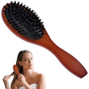 AOOWU Spazzola in Setole di Cinghiale per Capelli - Anti Statico, in Legno, Massaggia il Cuoio Capelluto - per Tutti I Tipi di Capelli (Ovale)