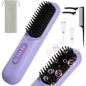 LOPHE Piastra per Capelli, Senza Fili Piastra Lisciante Riscaldamento Rapido, Piastra Capelli Spazzola con Display LED, 3 Temperature 160°C-200°C per Capelli Lisci, Ricci e Mossi(Viola, B)