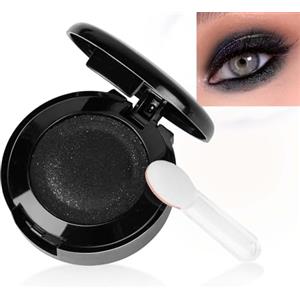LOPHE Ombretto Occhi, Ombretto Glitterato Nero, Eyeshadow Polvere a Lunga Durata con Specchio e Pennello, Intenso e Superpigmentato per Color Lovers#02