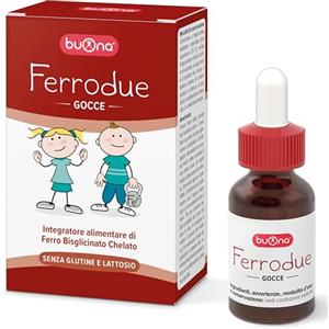 Buona Ferrodue Ferro Bisglicinato Gocce 15 ml, Integratore Stanchezza Fisica Mentale per Bambini, Ferro Chelato Bisglicinato ad Alta Biodisponibilità, Senza Glutine e Lattosio
